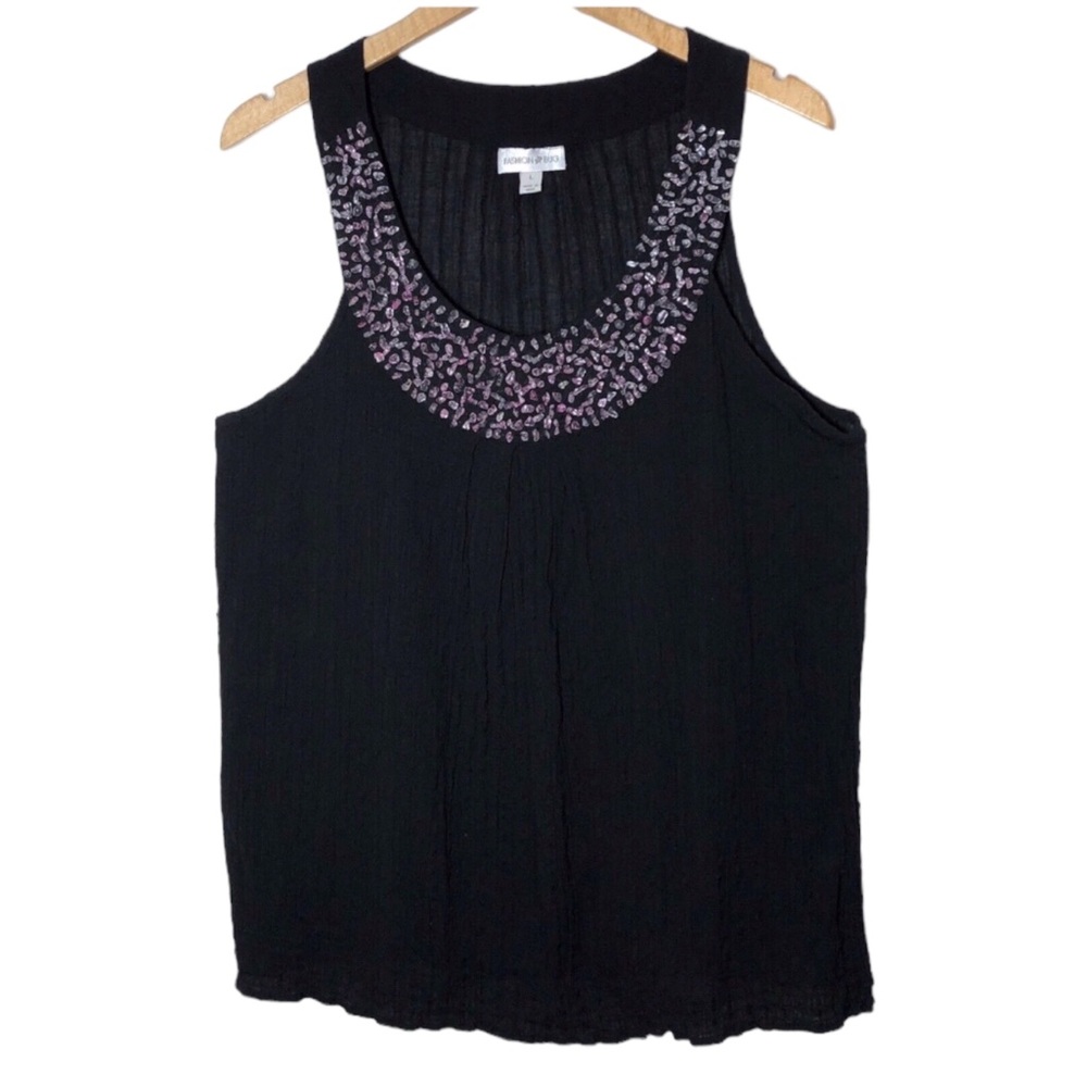 Fashion Bug Rhinestone Collar Sheer Crinkle Tank Top Womens L